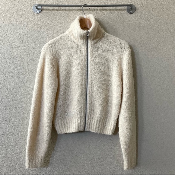 Wilfred Free Aritzia Cropped Zip-Up Marilyn Sweater Sz:XXS Cream - Picture 2 of 10